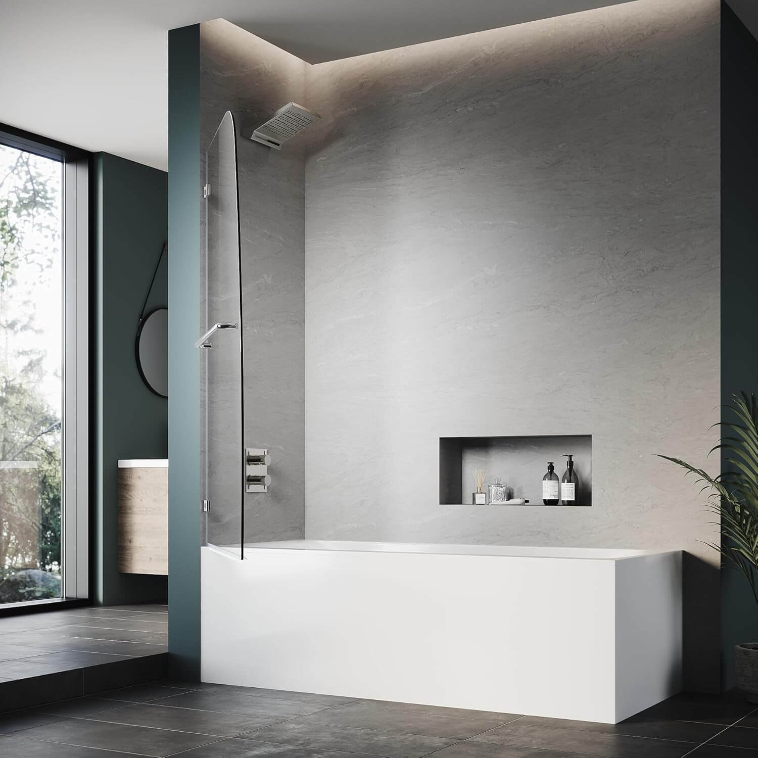 ELEGANT 34" x 58" Chrome Finish Bathtub Hinged Shower Door for tub, With 5/16-inch Frameless Clear Tempered Glass