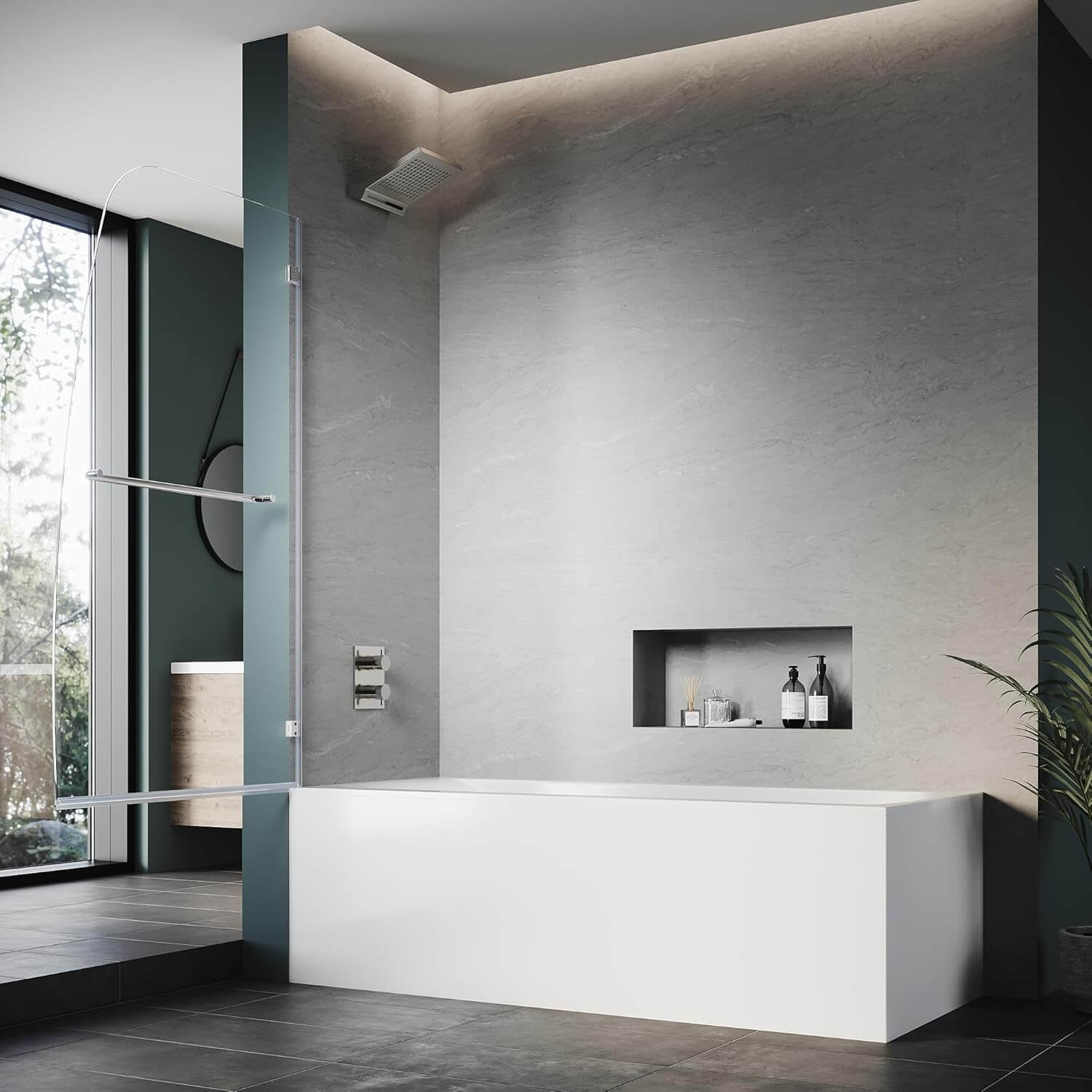ELEGANT 34" x 58" Chrome Finish Bathtub Hinged Shower Door for tub, With 5/16-inch Frameless Clear Tempered Glass
