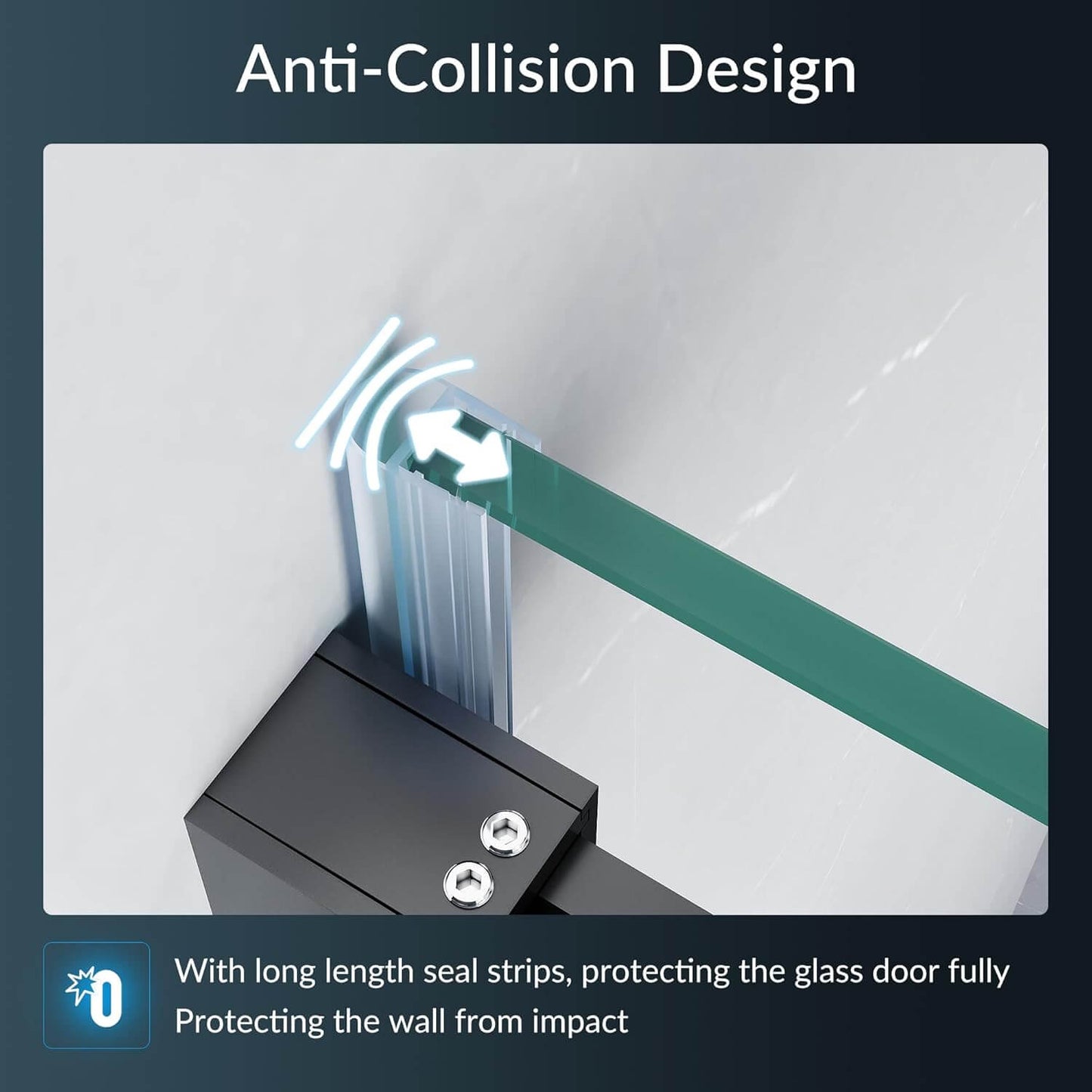 Anti-Collision Design: With long length seal strips, protecting the glass door fully. Protecting the wall from impact