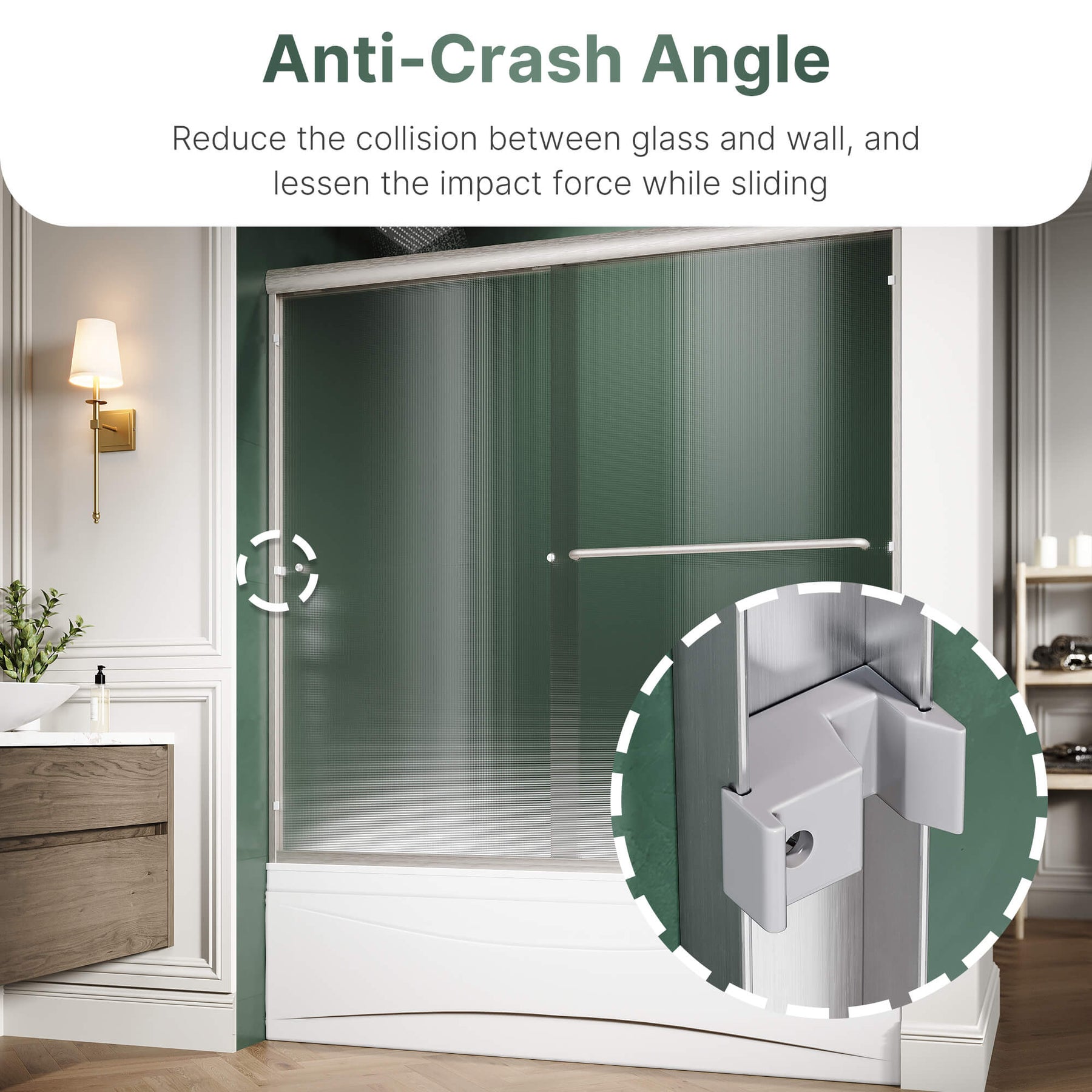 Anti-Crash Angle: Reduce the collision between glass and wall, and lessen the impact force while sliding