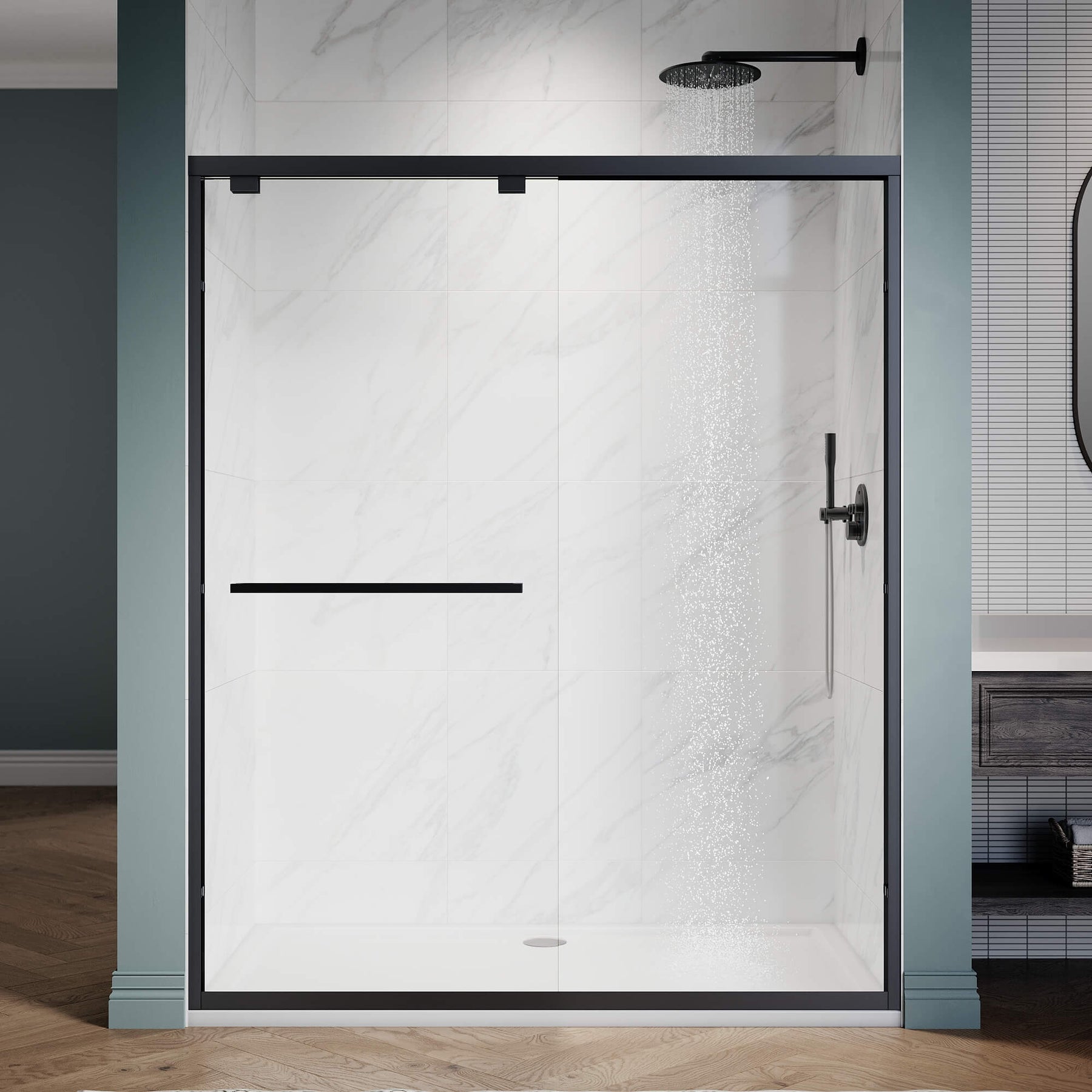 ELEGANT 60" x 72" Black Finish Double Sliding Shower Doors, With 1/4-inch Clear Tempered Glass
