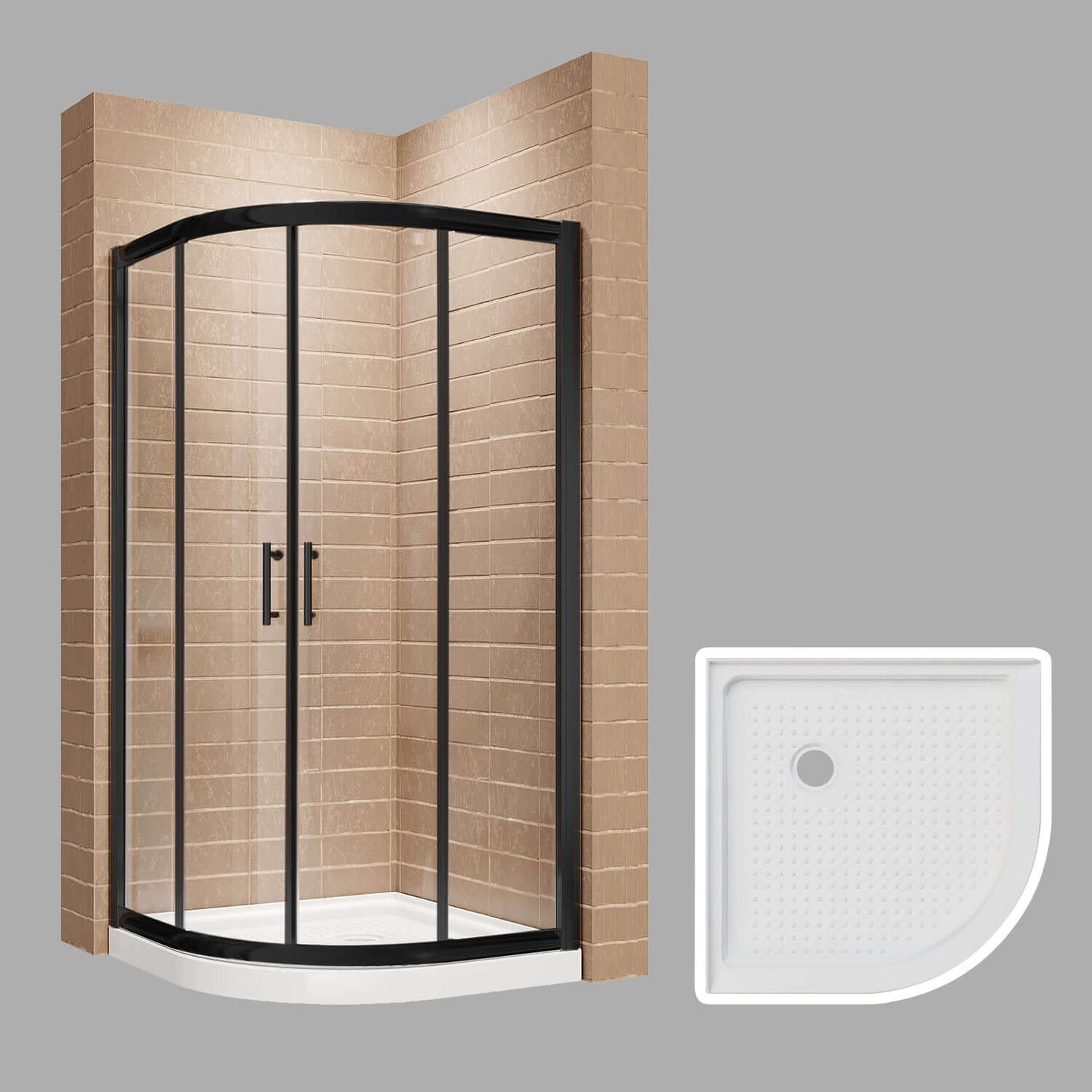 ELEGANT Black Finish Corner Quadrant Shower Enclosure with 36.7 in. W x 36.7 in. D x 72 in. H Sliding Doors And White Quadrant Base
