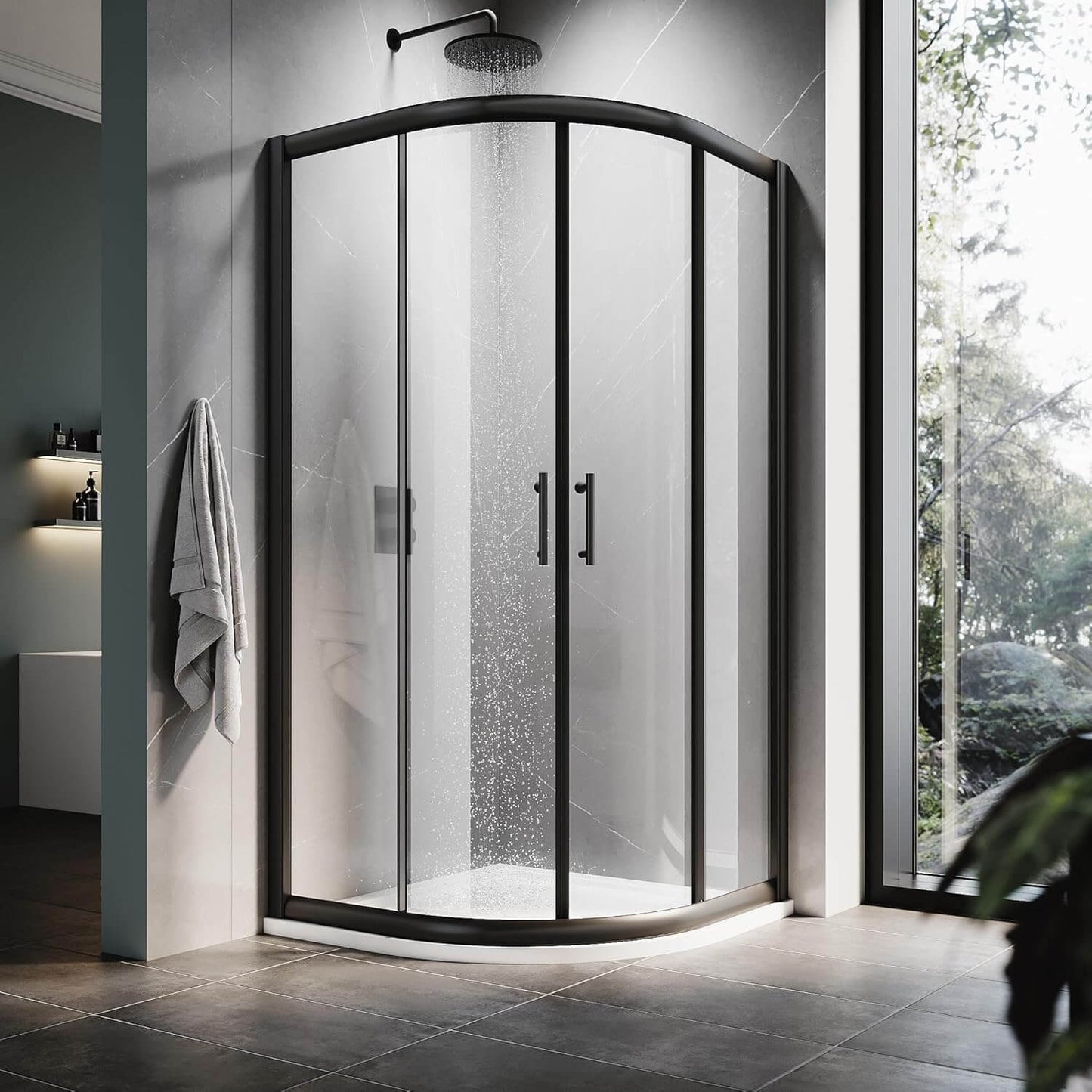 ELEGANT Black Finish Corner Quadrant Shower Enclosure with 36.7 in. W x 36.7 in. D x 72 in. H Sliding Doors