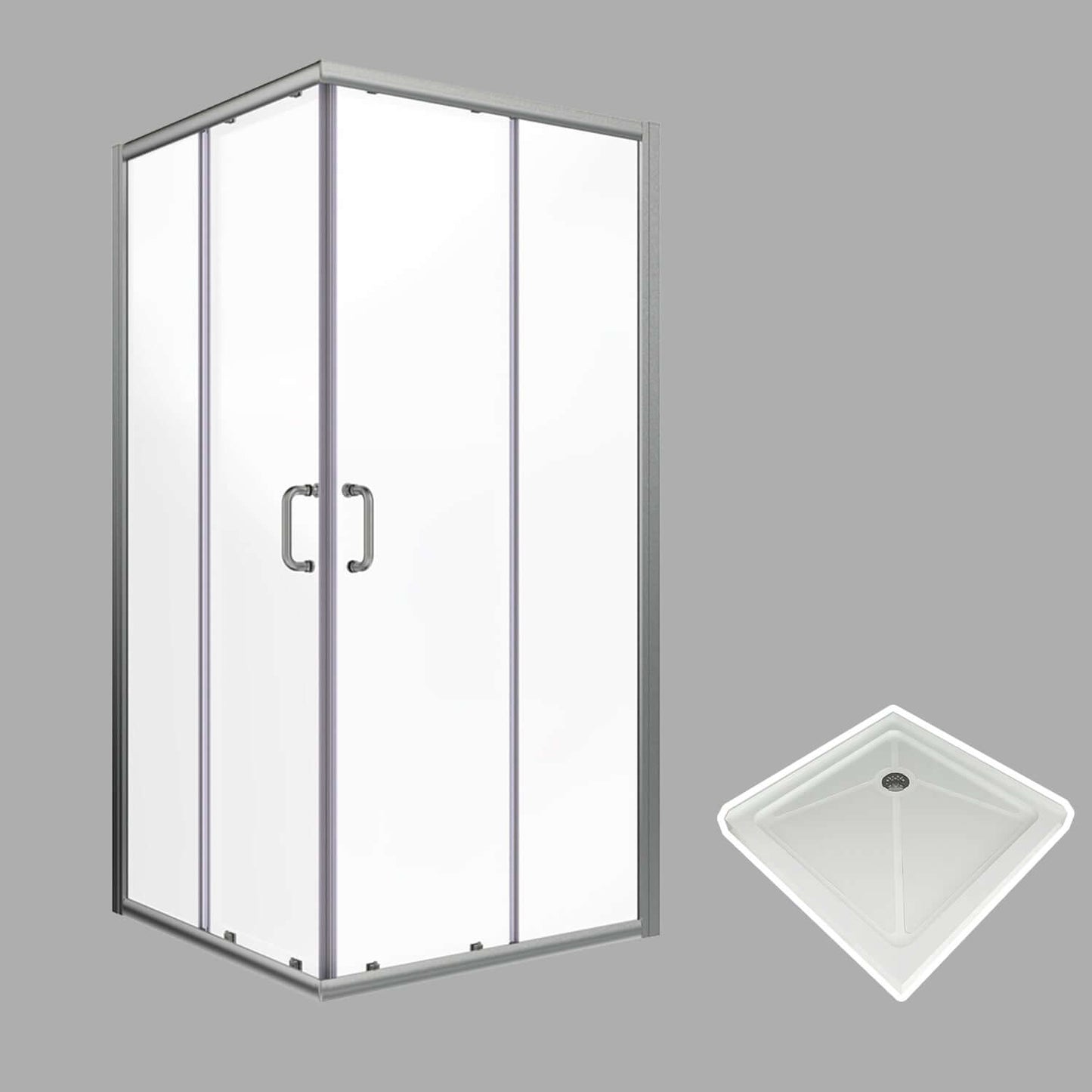 ELEGANT Brushed Nickel Finish Corner Square Shower Enclosure with 1/4 in. Clear Tempered Glass Double Sliding Shower Doors And White Square Base