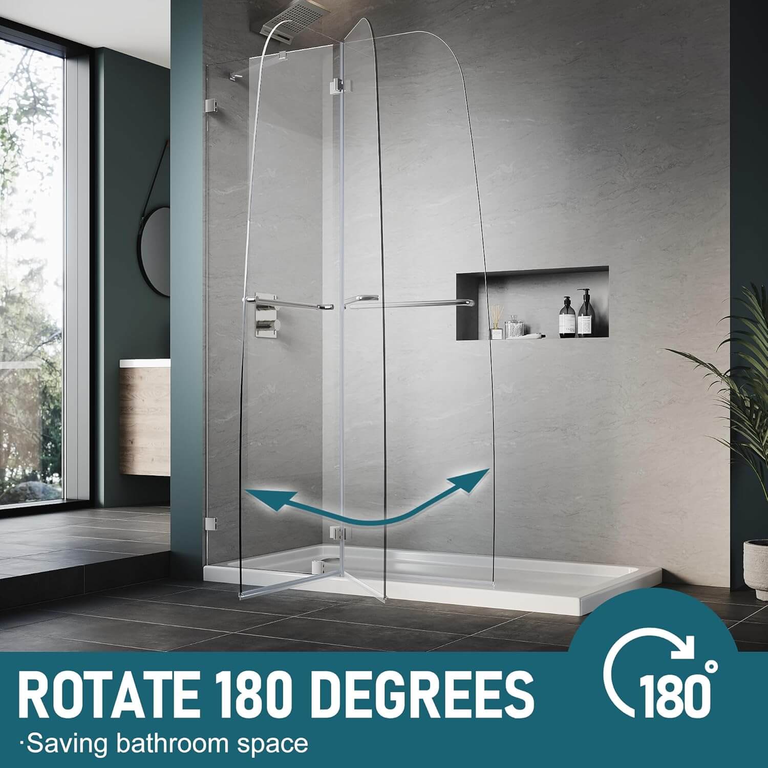 Quality Hinge: Since the hinge clamp, the frameless bathtub shower door can be rotated outwards 180 degrees, allowing for a large walk-in entrance