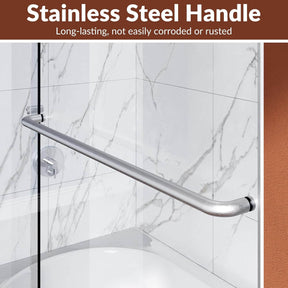 Humanized Handle Design: Double sliding frameless tub door humanized handle with 1 long door handle outside and with-2 inner knobs, let you slide better. The stainless steel material makes it more durable, and also not easy to rust