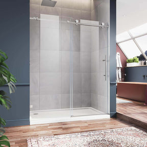 ELEGANT 48" x 76" Frameless Brushed Nickel Finish Sliding Shower Doors