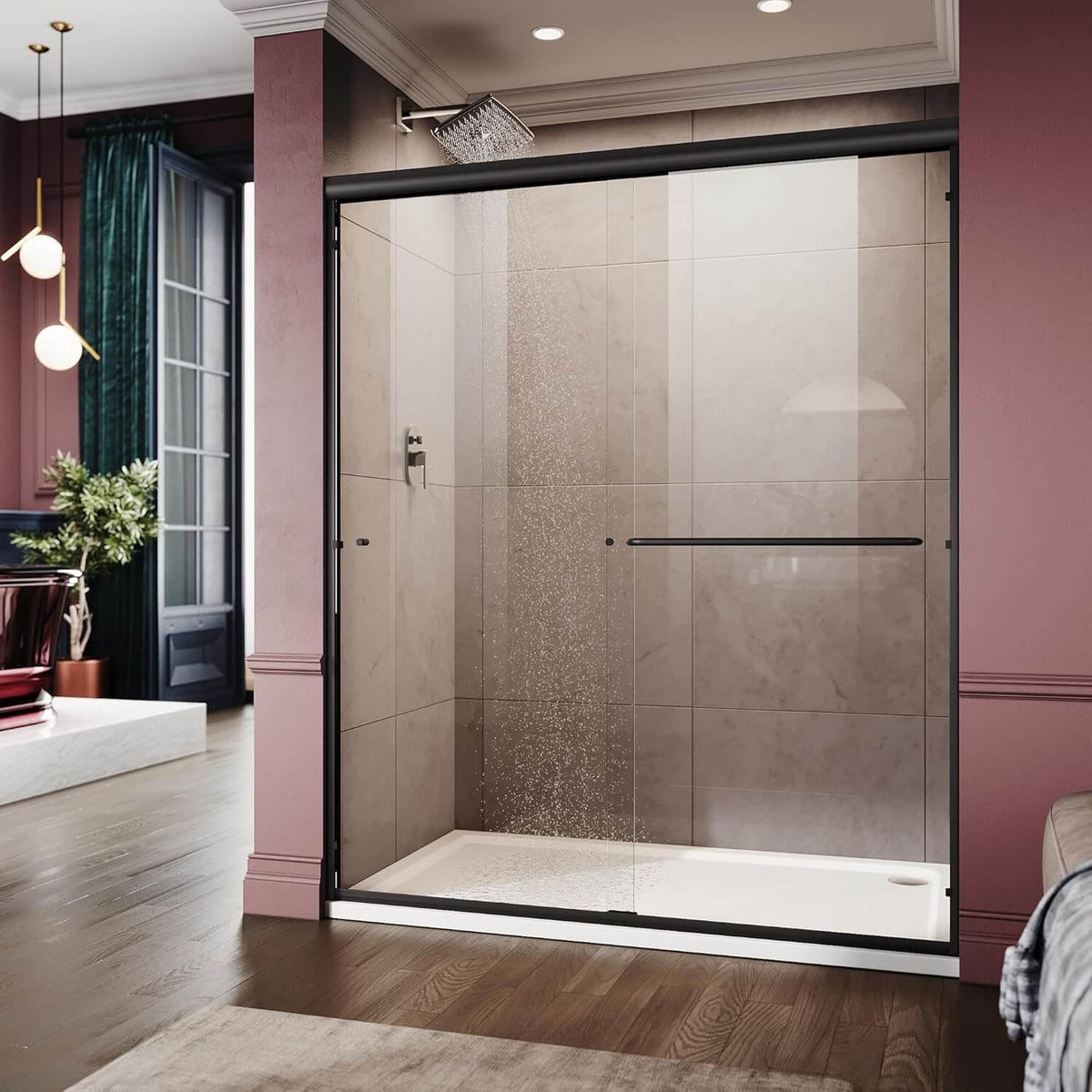 ELEGANT 54" x 72" Black Finish Double Sliding Shower Doors