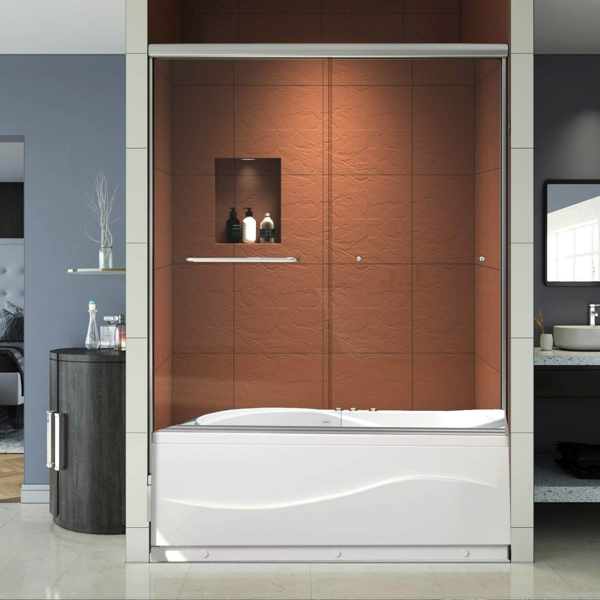 ELEGANT 60" x 57.4" Brushed Nickel Finish Bathtub Shower Door