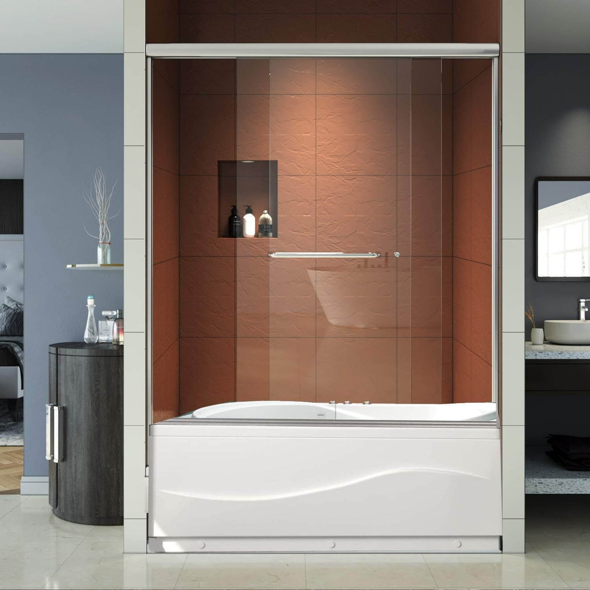 ELEGANT 60" x 57.4" Brushed Nickel Finish Bathtub Shower Door