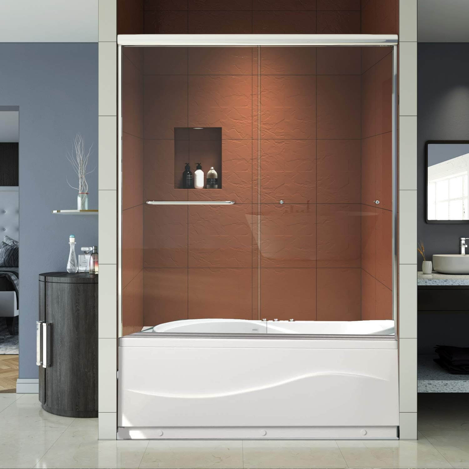 ELEGANT 60" x 57.4" Chrome Finish Bathtub Shower Door