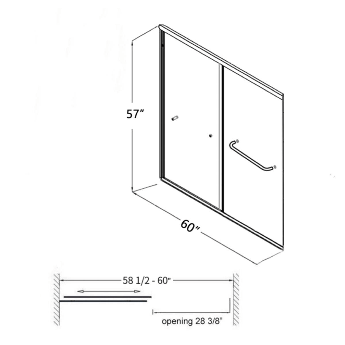 ELEGANT 60" x 57" Black Finish Bathtub Double Sliding Doors Size Chart