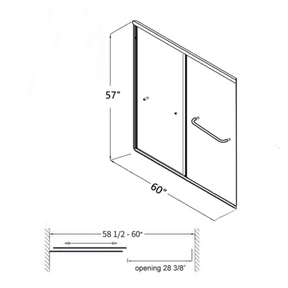 ELEGANT 60" x 57" Black Finish Bathtub Double Sliding Doors Size Chart