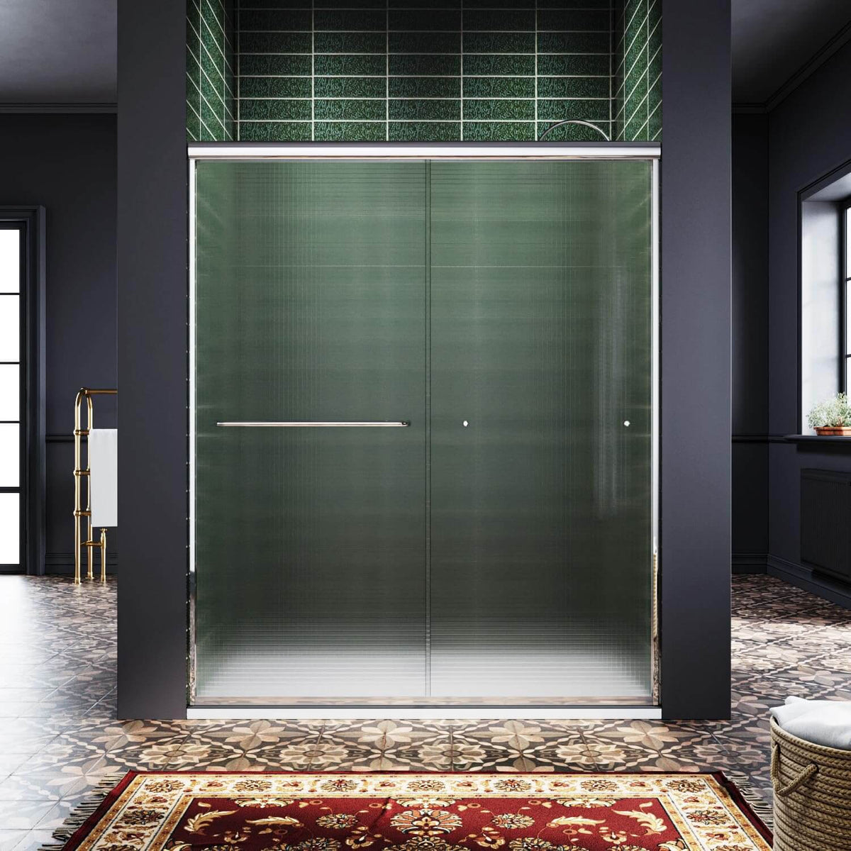 ELEGANT 60" x 72" Double Frosted Sliding Shower Doors, Brushed Nickel Finish