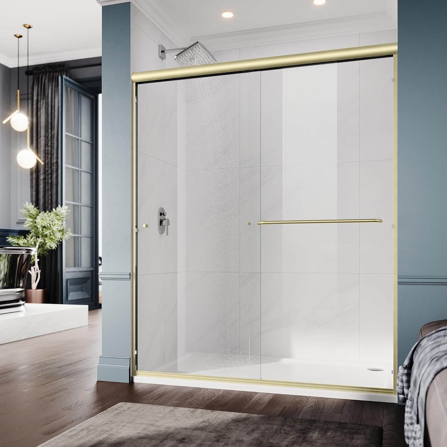 ELEGANT 60" x 72" Gold Finish Double Sliding Shower Doors