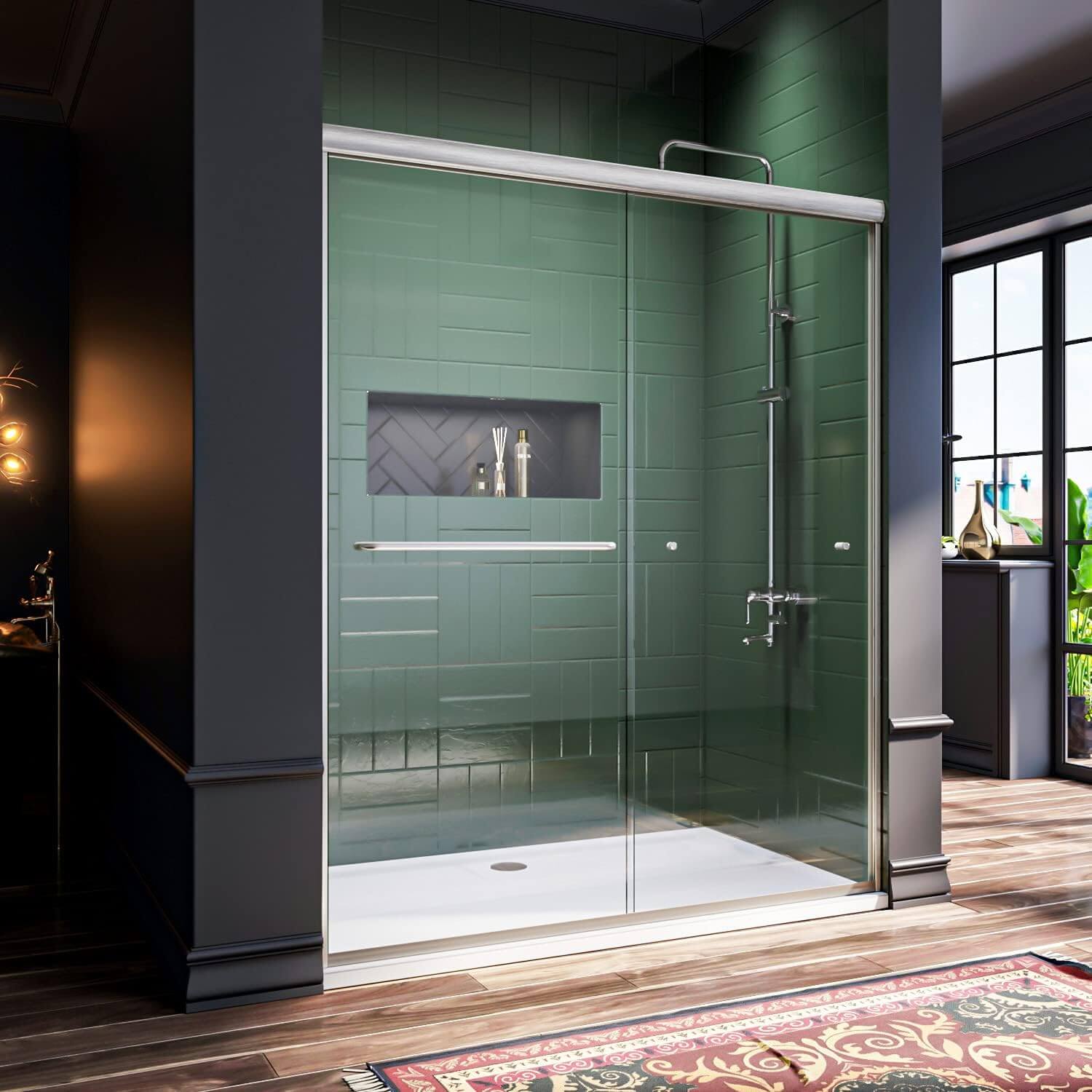 ELEGANT 60" x 72" Brushed Nickel Finish Double Sliding Shower Doors