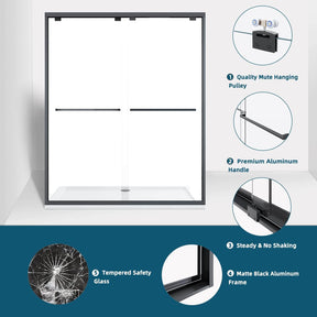 Design: 1. Quality Mute Hanging Pulley. 2. Premium Aluminum Handle. 3. Steady & No Shaking. 4. Matte Black Aluminum Frame. 5. Tempered Safety Glass