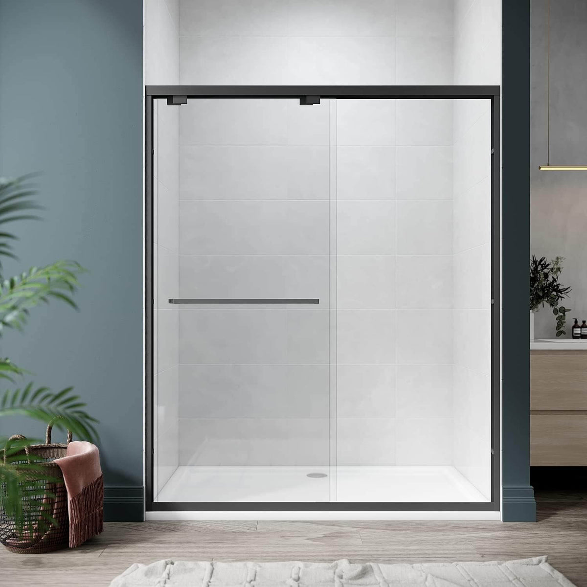 ELEGANT 60" x 72" Double Sliding Shower Doors, Black Finish