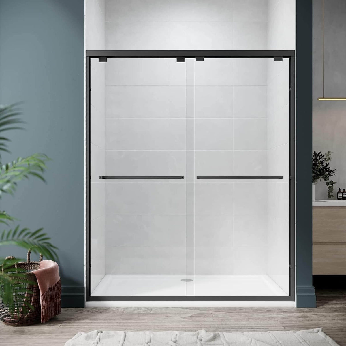 ELEGANT 60" x 72" Double Sliding Shower Doors, Black Finish