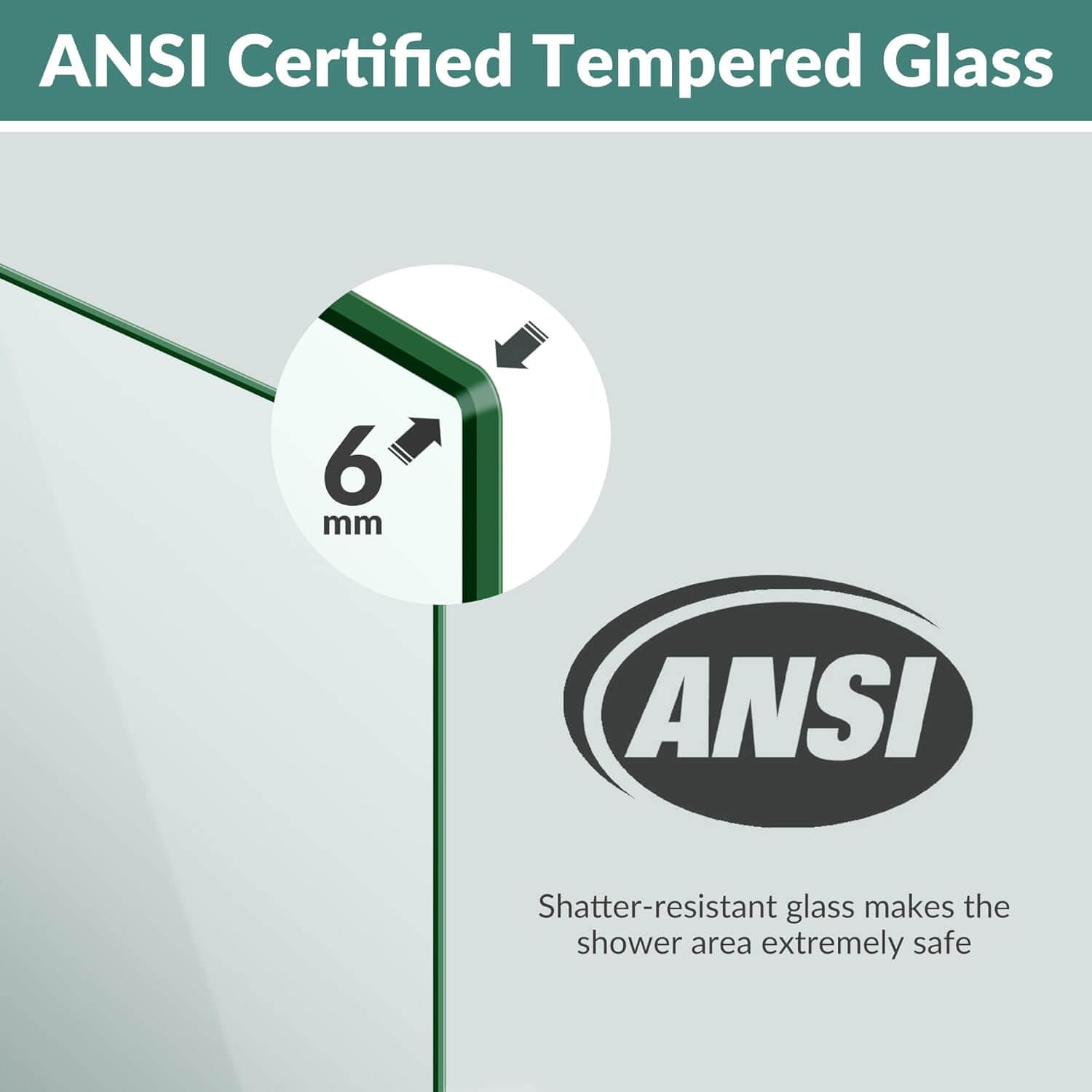 Safety and Easy Cleaning Glass: 1/4 inch (6mm) clear tempered glass- ANSI Z97.1 certified,not easily shatter. While NANO glass allows water droplets to slide off quickly and have good stain resistance,reducing cleaning time.