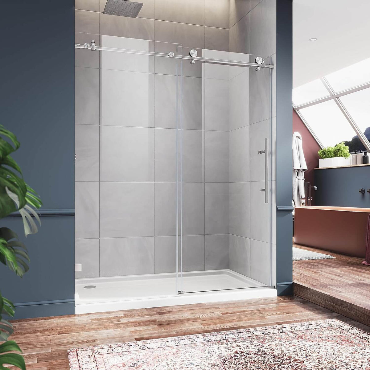 ELEGANT 60" x 72" Brushed Nickel Finish Frameless Sliding Shower Doors