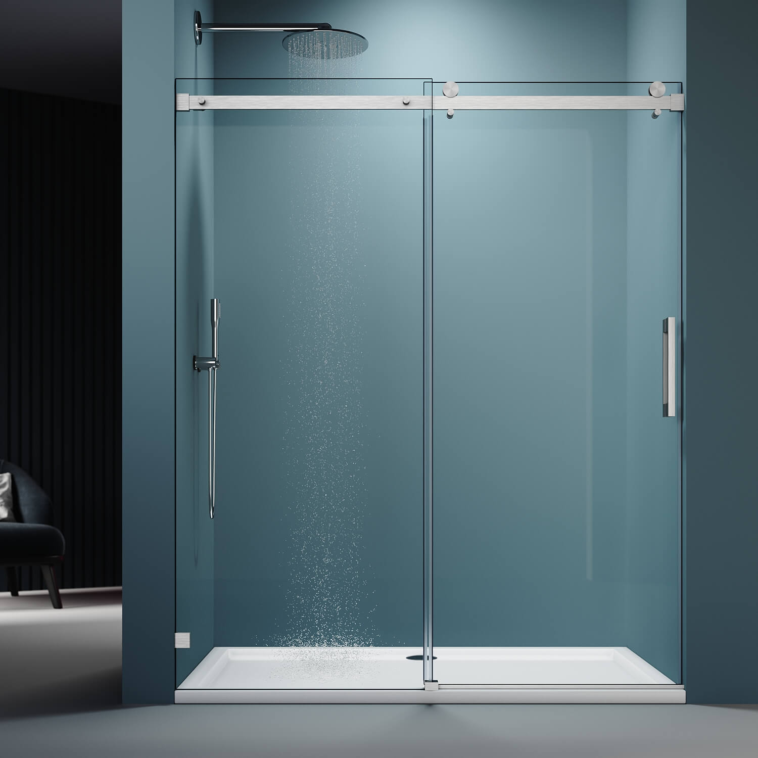 ELEGANT 60" x 72" Brushed Nickel Finish Sliding Shower Doors, With 5/16-inch Frameless Clear Tempered Glass