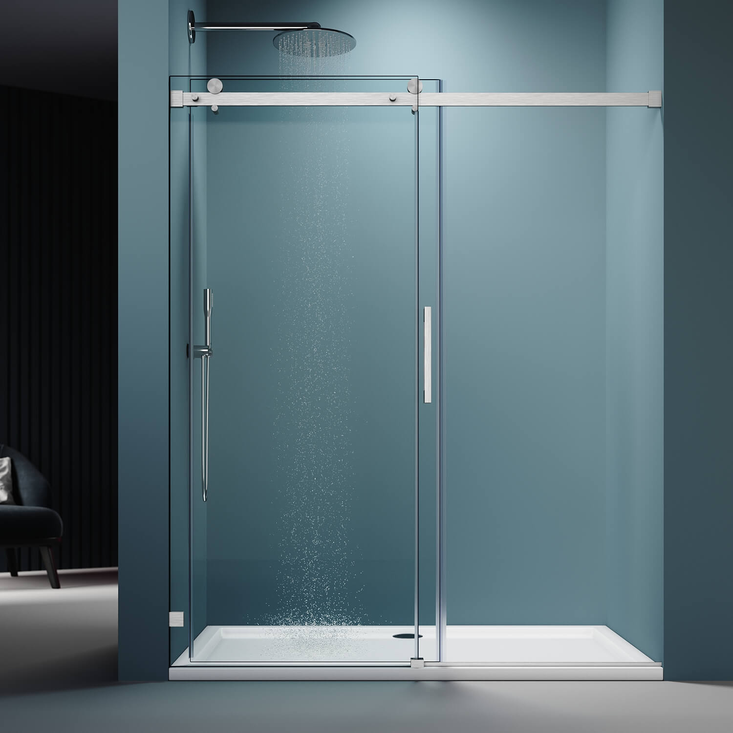 ELEGANT 60" x 72" Brushed Nickel Finish Sliding Shower Doors, With 5/16-inch Frameless Clear Tempered Glass