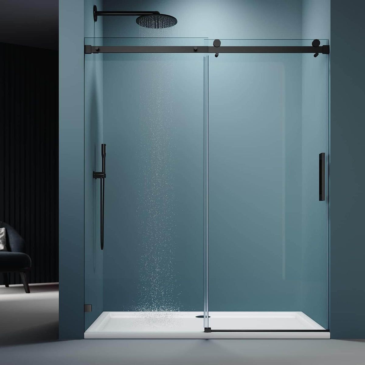 ELEGANT 60" x 72" Frameless Black Finish Sliding Shower Doors, With 5/16" Clear Tempered Glass