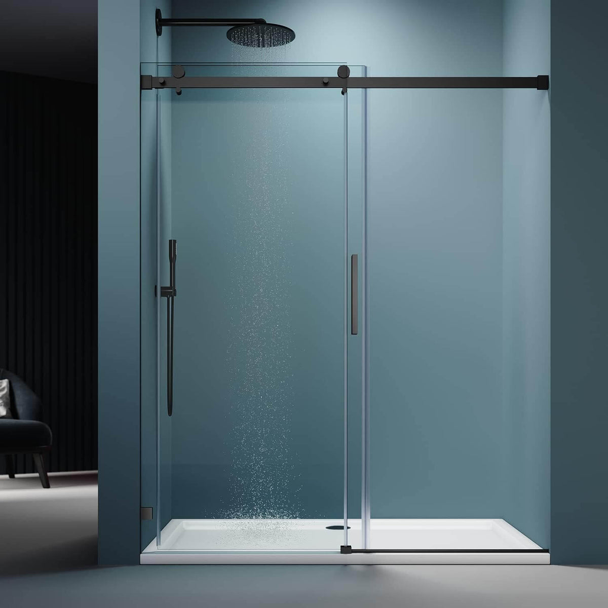 ELEGANT 60" x 72" Frameless Black Finish Sliding Shower Doors, With 5/16" Clear Tempered Glass