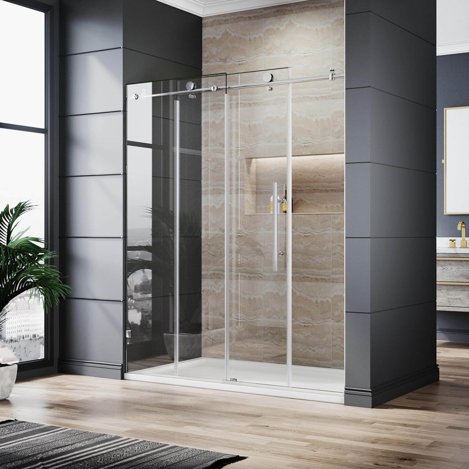 ELEGANT 60" x 76" Chrome Finish Frameless Sliding Shower Doors