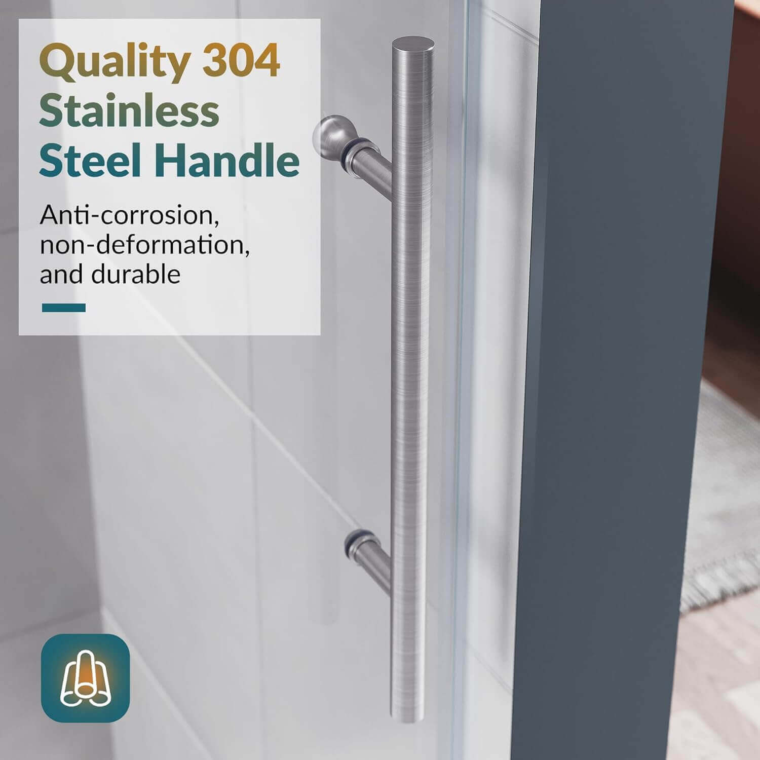 Stylish Shower Project: No worry about rust or chipping.These are the long bar handle and large, solid rollers at the top, slide in stable and quietly