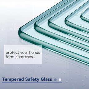 Safety Clear Glass: ANSI Z97.1 approved 1/4" (6mm) thick tempered glass. It is hard to break, making your bathroom safer and less stressful