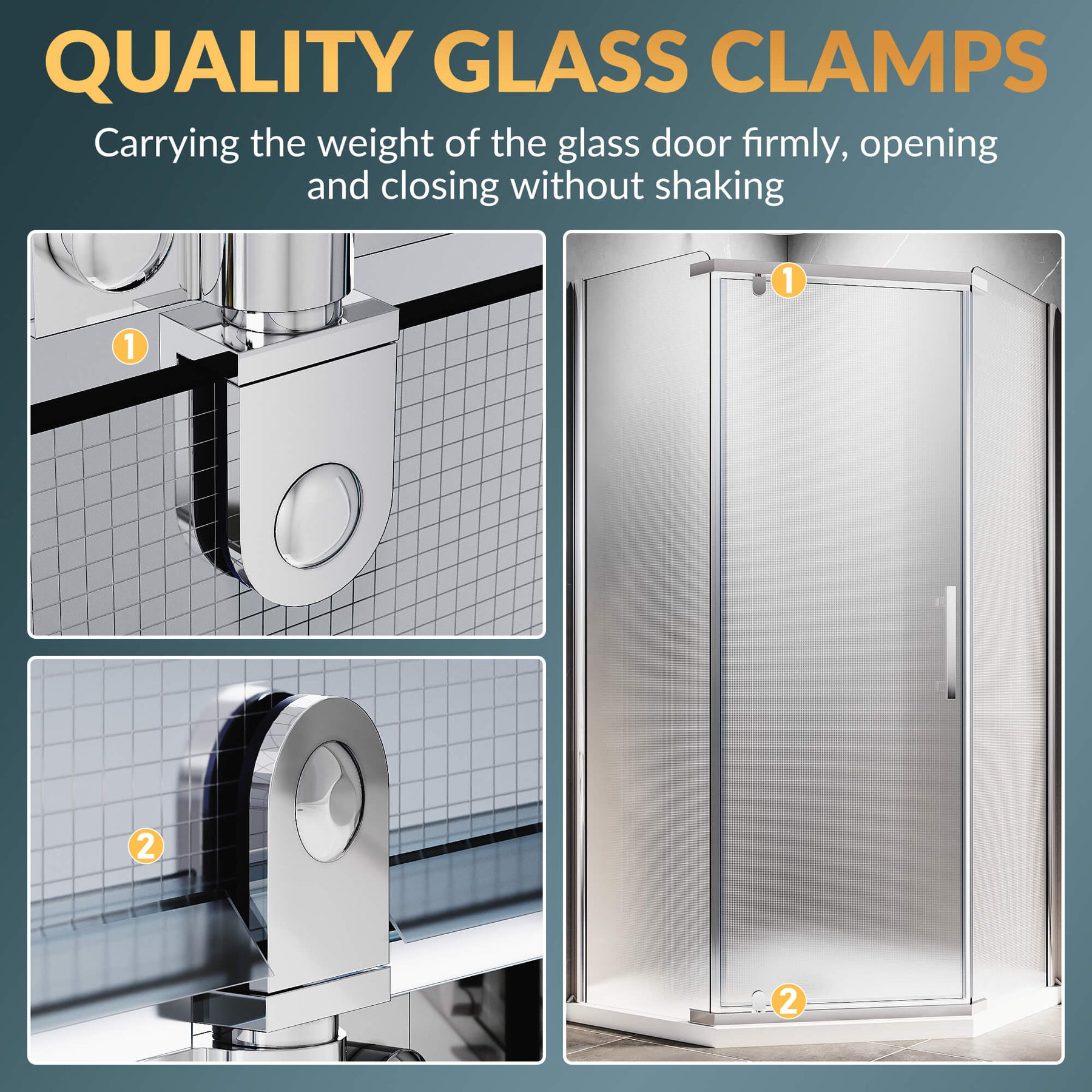 QUALITY GALSS CLAMPS: Carrying the weight of the glass door firmly, opening and closing without shaking.