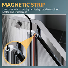 MAGNETIC STRIP: Less noise when opening or closing the shower door. Sealed and waterproof.