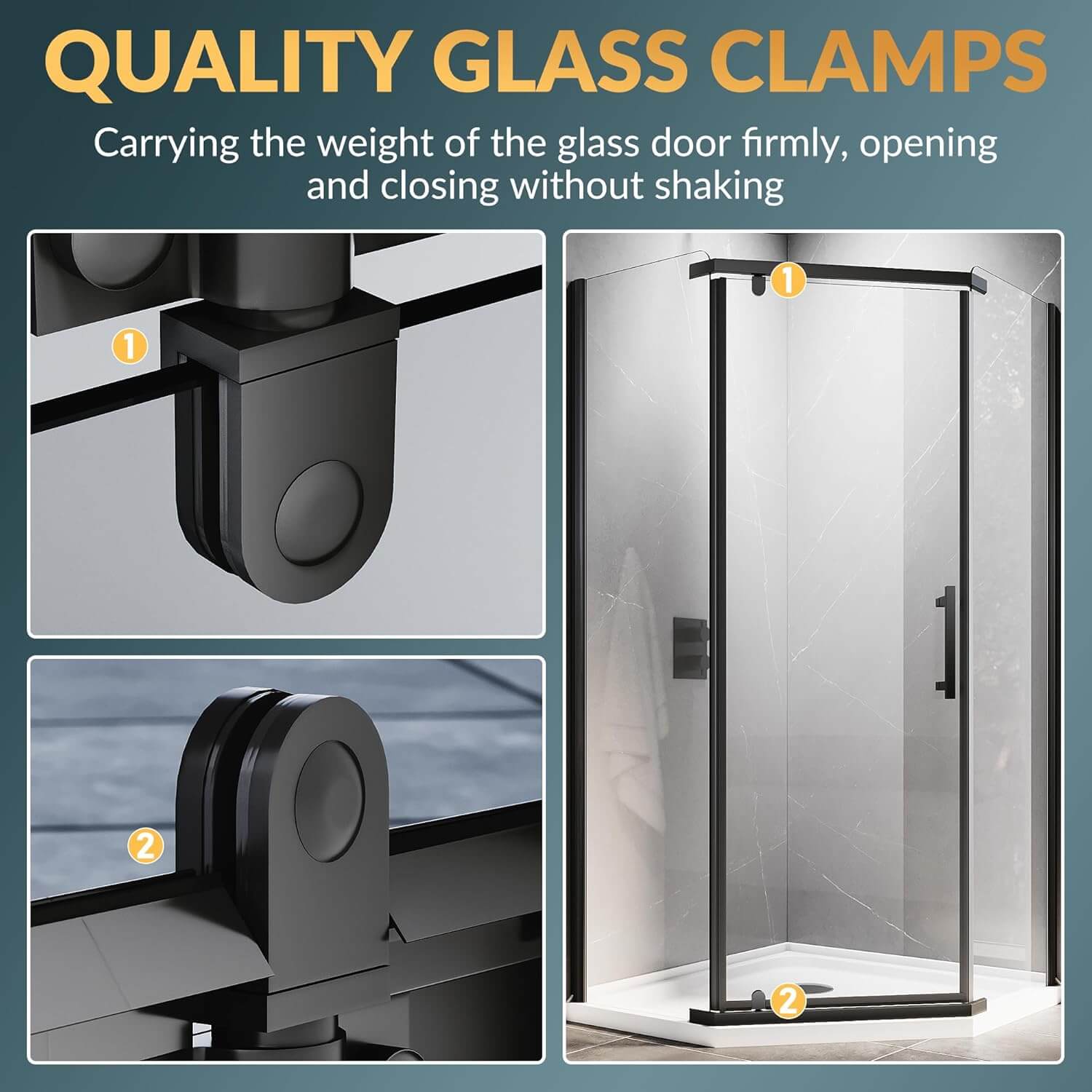 QUALITY GALSS CLAMPS: Carrying the weight of the glass door firmly, opening and closing without shaking.