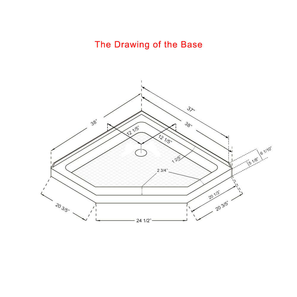 ELEGANT 38 in. W x 38 in. D x 3 in. H White Corner Drain Diamond Bases Size Chart