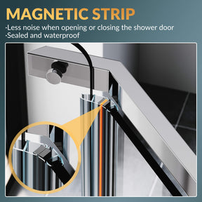 MAGNETIC STRIP: Less noise when opening or closing the shower door. Sealed and waterproof.