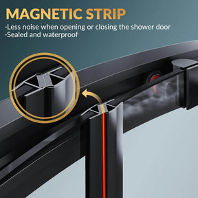 MAGNETIC STRIP: Less noise when opening or closing the shower door. Sealed and waterproof