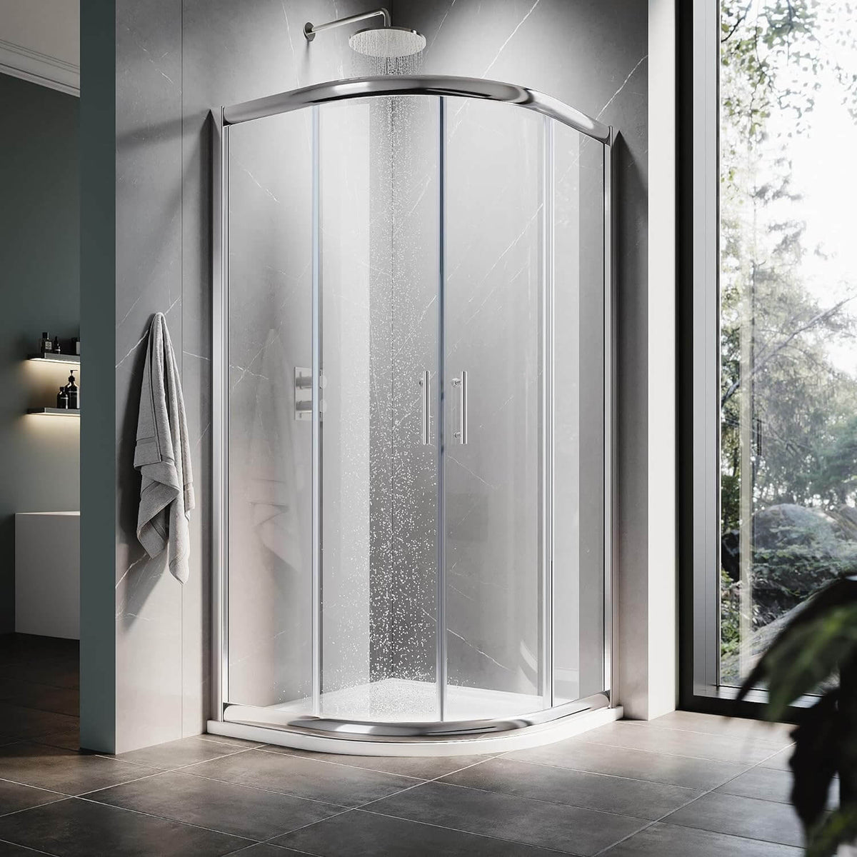 ELEGANT Chrome Finish Corner Quadrant Shower Enclosure with 36.7 in. W x 36.7 in. D x 72 in. H Sliding Doors