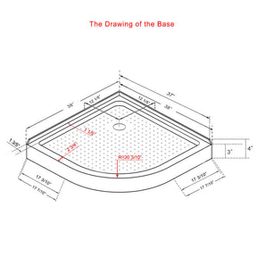ELEGANT 38 in. W x 38 in. D x 3 in. H White Corner Drain Quadrant Base Size Chart