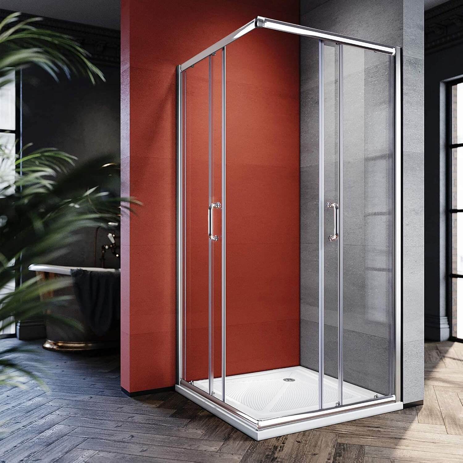 ELEGANT Chrome Finish Corner Square Double Sliding Shower Enclosure