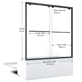ELEGANT 60" x 62" Bathtub Double Sliding Doors for tub, With Clear Tempered Glass Size Chart