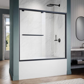 ELEGANT 1/4-inch Black Finish Bathtub Double Sliding Doors for tub, With Clear Tempered Glass