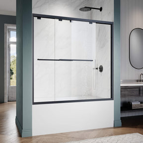 ELEGANT 1/4-inch Black Finish Bathtub Double Sliding Doors for tub, With Clear Tempered Glass