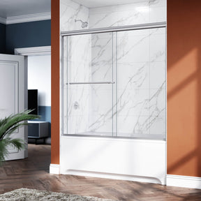 ELEGANT 1/4-inch Brushed Nickel Finish Bathtub Double Sliding Doors for tub, With Clear Tempered Glass