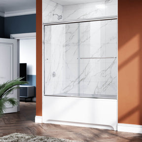 ELEGANT 1/4-inch Chrome Finish Bathtub Double Sliding Doors for tub, With Clear Tempered Glass