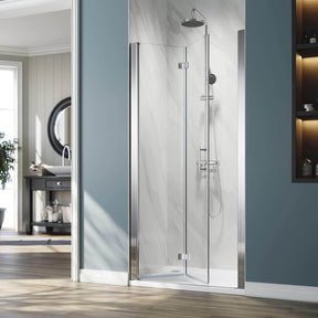 ELEGANT 1/4-inch Chrome Finish Bi-Fold Shower Door, With Frameless Clear Tempered Glass