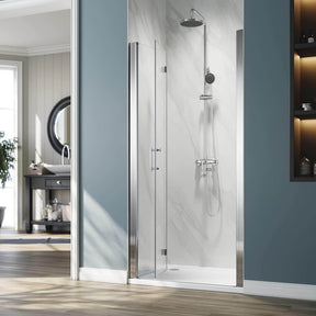 ELEGANT 1/4-inch Chrome Finish Bi-Fold Shower Door, With Frameless Clear Tempered Glass