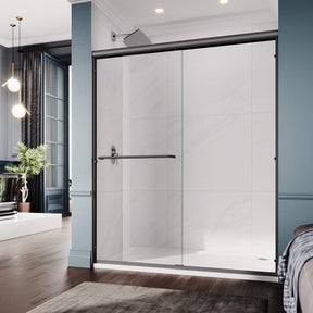ELEGANT 1/4-inch Black Finish Double Sliding Shower Doors, With Clear Tempered Glass