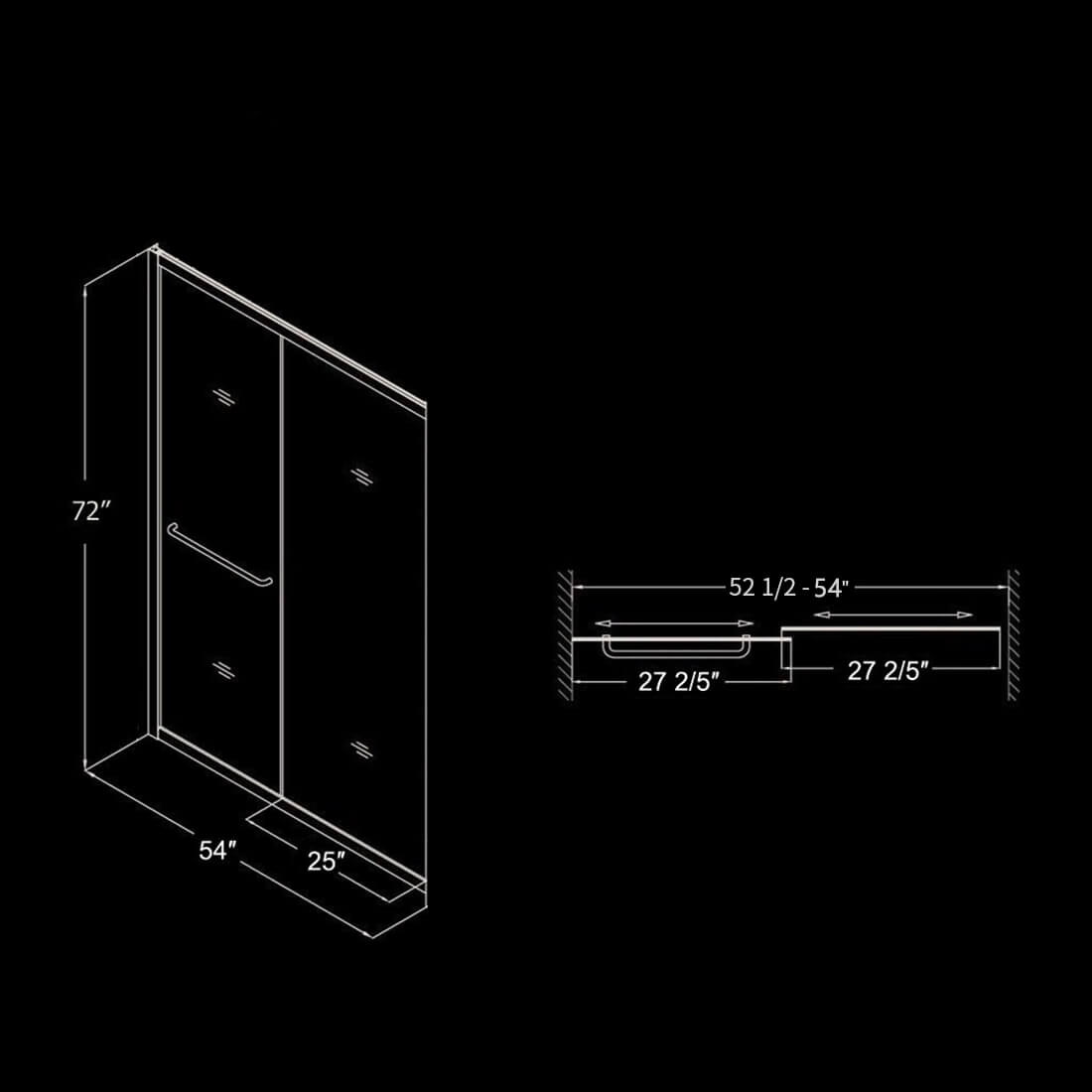 ELEGANT 54" x 72" Double Sliding Shower Doors, With Clear Tempered Glass Size Chart